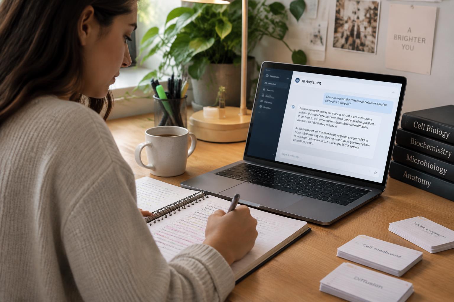 AI Study Assistant Prompt Pack — Categorised AI prompt library shown on a widescreen monitor