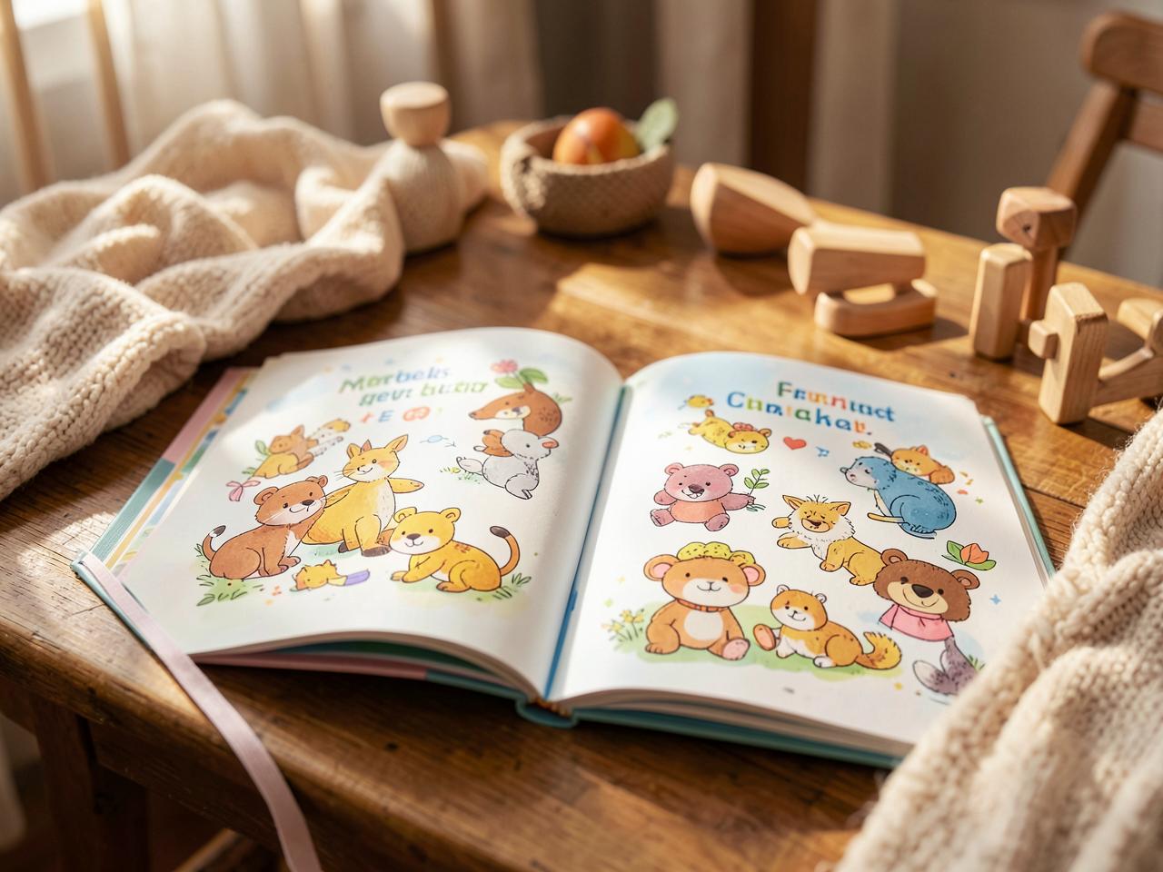 Personalised Children's Story — Illustrated children's storybook open on a nursery table
