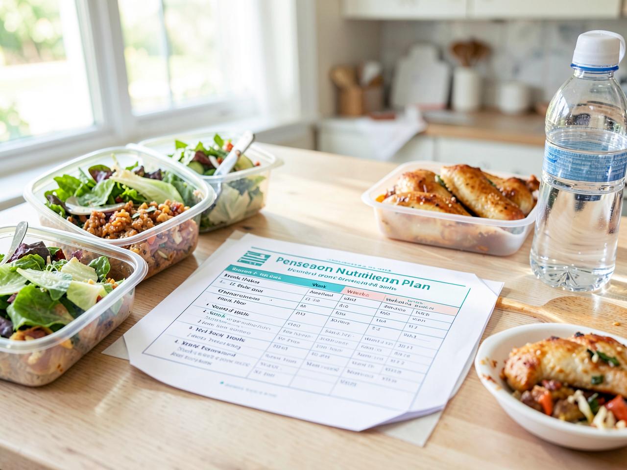 Personal Nutrition Program — Personalised nutrition and meal plan printed on a bright kitchen table