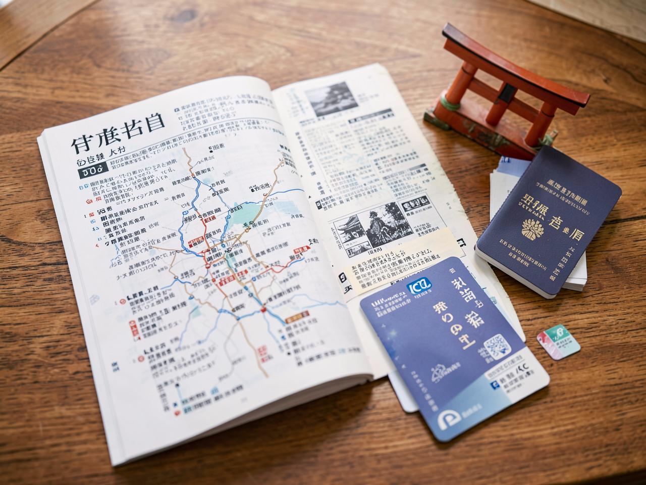 Japan Travel Guide 2026 — Travel guide shown on a tablet next to a printed guide, passport and map