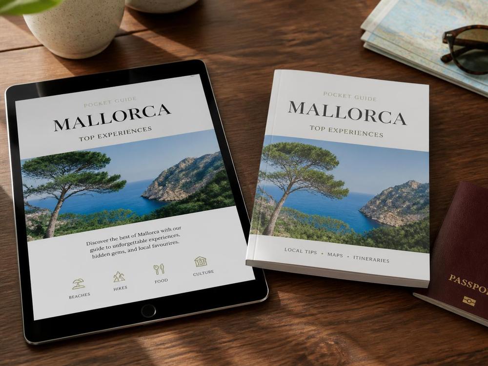 Japan Travel Guide 2026 — Travel guide shown on a tablet next to a printed guide, passport and map