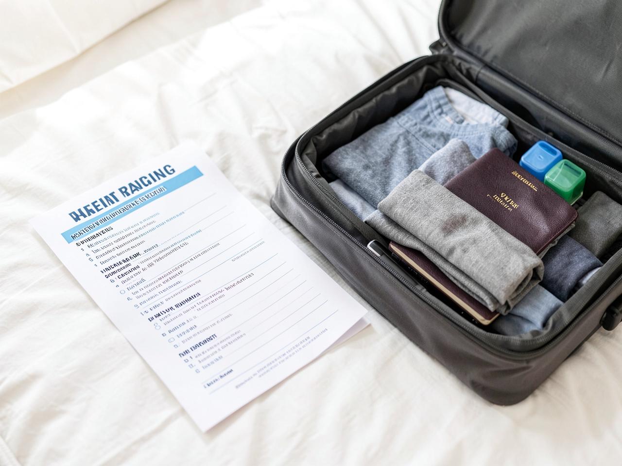 Travel Packing & Budget Planner — Printed planner and checklist pages laid out on a desk with a pen