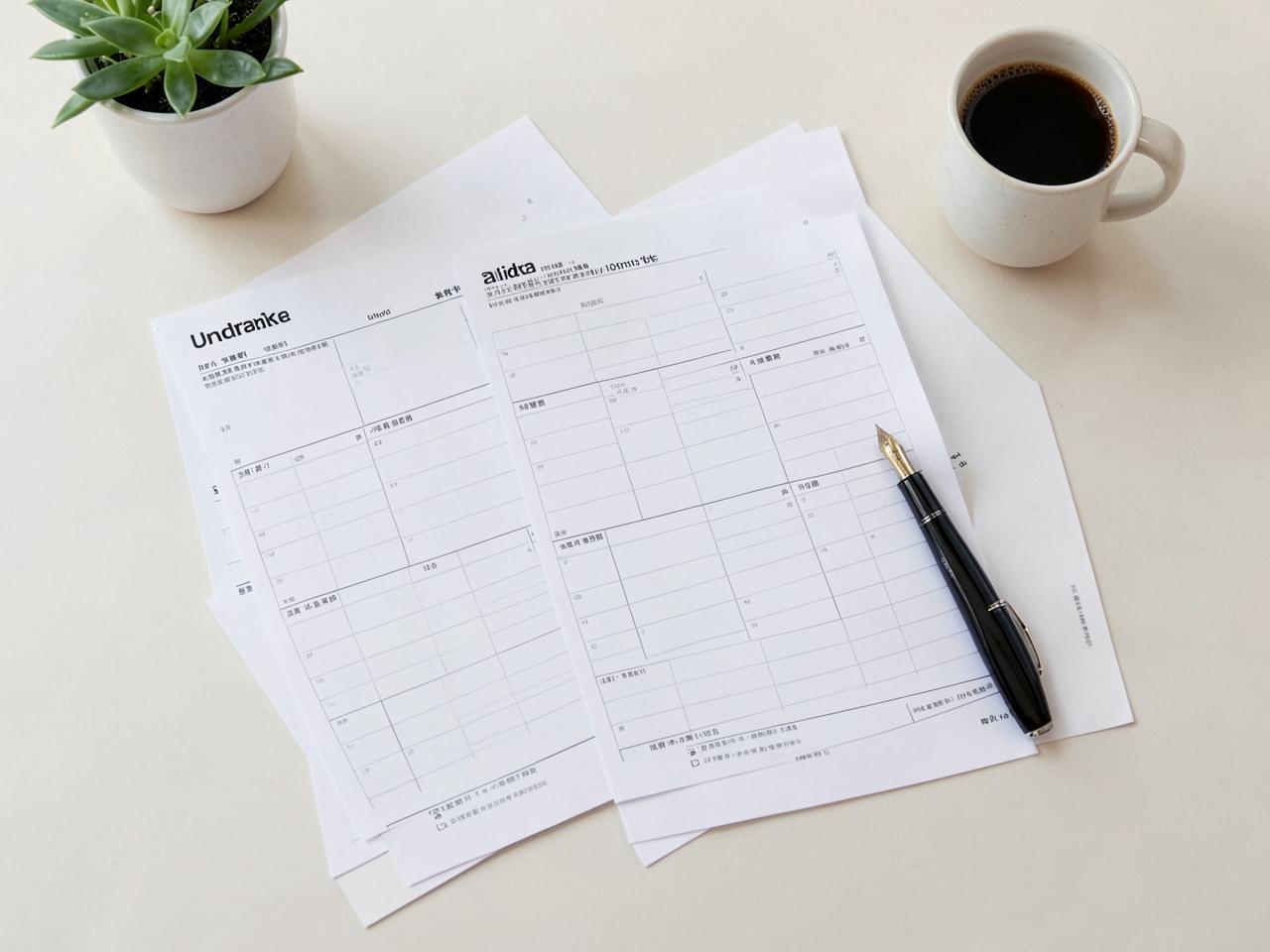 Undated Daily Planner (Printable) — Printed planner and checklist pages laid out on a desk with a pen